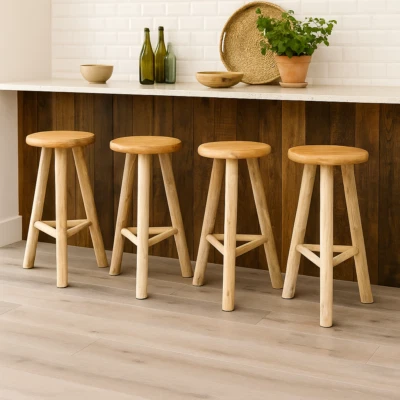 Barhocker Barstuhl Bistrohocker 75cm 4 Stk Teakholz Rund Natur Stabil Tresen - Bild 1 von 4