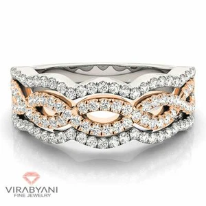 0.65 ct G-VS1 Diamond Double Criss Cross Ring Two-Tone 14K White and Rose Gold - Picture 1 of 7