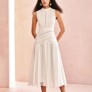 Maxi vestido sin mangas con volantes huecos con cuello de encaje de moda para mujer - Imagen 1 de 25