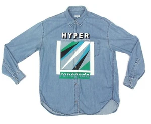 KENZO Hyper Printed Denim Snap Up Long Sleeve Mens Shirt size 38 Large /674 - Picture 1 of 5