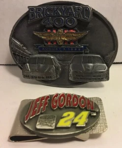 Brickyard 400 August 3rd 1996 Belt Buckle, & 24 Jeff Gordon Money Clip, Pewter. - Bild 1 von 9