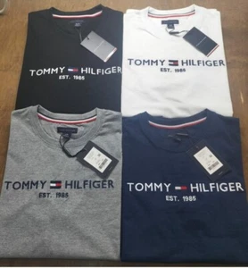 Men's Tommy Hilfiger T-shirt in 2 Styles Embroidered Short Sleeve Crew Neck - Picture 1 of 16
