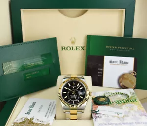 ROLEX 18kt Gold & SS Sky Dweller Black Dial BOX CARD TAGS 326933 Sant Blanc - Picture 1 of 9