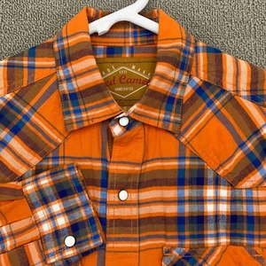 Red Camel Shirt Light Flannel Men Small Orange Blue Plaid Pearl Snap Long Sleeve - Picture 1 of 12