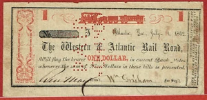 GUIÓN WESTERN & ATLANTIC RR, ATLANTA GEORGIA 1.7.1862 $1 y 50¢ - Imagen 1 de 7