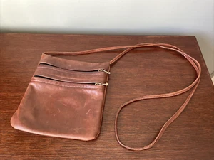 Maple Leather Company Crossbody Bag ~ Dark Tan ~ Double Zipper ~ USA - Picture 1 of 11