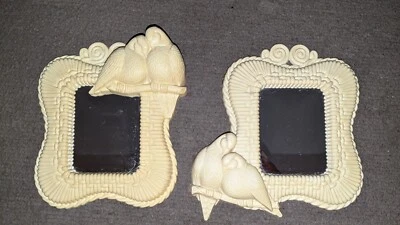 VINTAGE 1989 HOMCO HOME INTERIOR DOVES LOVE BIRDS WALL MIRRORS Off White - Image 1 of 2