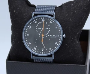 NEW AUTHENTIC COACH CHARLES BLACK IP BLUE MESH BRACELET MEN'S 14602478 WATCH - Picture 1 of 23