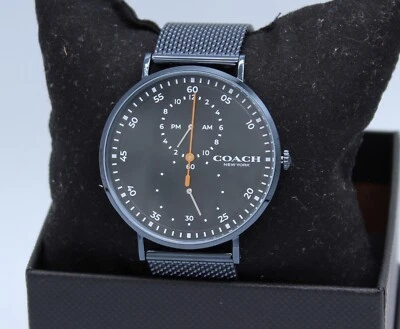 NEW AUTHENTIC COACH CHARLES BLACK IP BLUE MESH BRACELET MEN'S 14602478 WATCH - Image 1 of 4