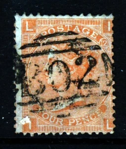 GB QV 1865 4d. Placa bermellón 12 IL USADA EN EL EXTRANJERO SUEZ B02 en SG 94 VFU - Imagen 1 de 2