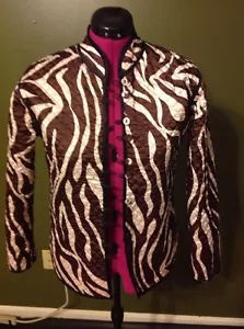 Giacca reversibile marrone avorio stampa zebrata paisley trapuntata donna media grande - Foto 1 di 8
