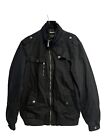 WANTDO Mens Military Jacket Black Cotton Coat Full Zip Flannel Lined Sz L