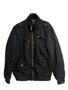 WANTDO Mens Military Jacket Black Cotton Coat Full Zip Flannel Lined Sz L - Picture 1 of 8