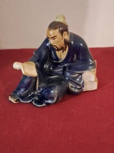 Shiwan Pottery Chinese Mud Man Scholar Sitting Reading Studying Book Figurine - Picture 1 of 15