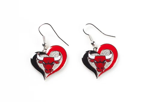 Chicago Bulls NBA Team Swirl Heart Earrings Cover