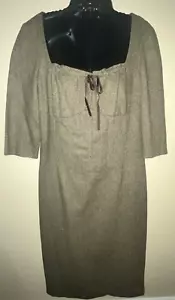 Anthropologie Corset Dress Wool Peasant Herringbone Olive Green Sz 10 Shoshanna - Picture 1 of 9
