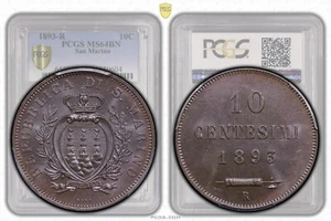 San Marino, 10 Centesimi 1893, Top Pop, PCGS MS 64 BN - Picture 1 of 8