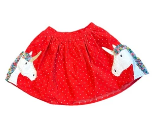 Mini gonna Boden in velluto a coste bambina taglia 5-6 rossa a pois unicorno pull on applicata - Foto 1 di 7