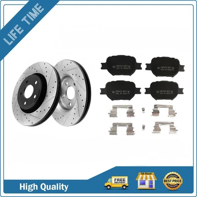 Front Drilled Slotted Brake Rotor Brake Pad for 2000-2010 Scion TC Toyota Celica - Image 1 of 4