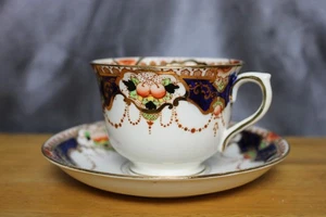 Antique Thomas Crown Morris Chelsea China England CWS6 Cup & Saucer Blue Fruit - Picture 1 of 8