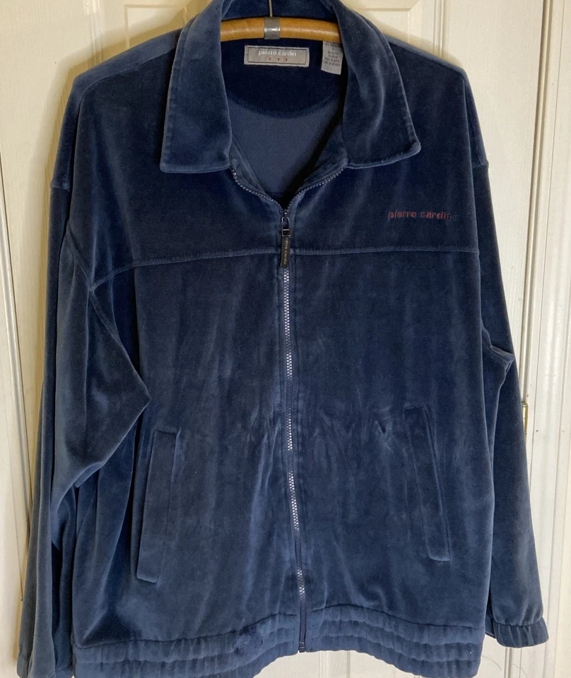 Jaqueta de Veludo Vintage Pierre Cardin Masculina Grande Azul Marinho Zíper Completo Anos 90 - Imagem 1 de 4
