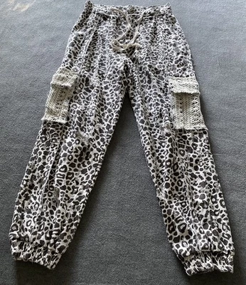 POL Women’s M Leopard Lace Crochet Pocket Jogger Pants Distressed Boho EUC - Image 1 of 4