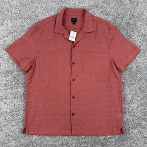 J Crew Leinenhemd Herren L brüniert Barn Neu mit Etikett Kurzarm strukturiert Camp Preppy - Bild 1 von 10