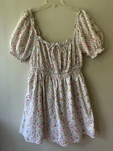 AE Aerie Sz XL Floral Puff Sleeve Ruched Mini Dress with Hand Pockets Pullover - Picture 1 of 10