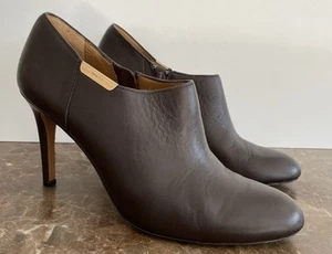 Coach Womens Seneca Brown Leather Stiletto Bootie Side Zip Gold Logo Accent 6.5B - Picture 1 of 15