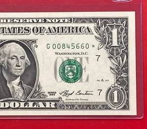 1993 STAR NOTE $1 DOLLAR BILL ( CHICAGO G ) UNCIRCULATED - Picture 1 of 3