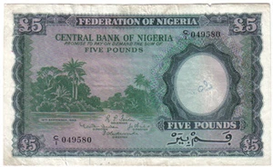NIGERIA 5 POUNDS 1958 PICK 5 LOOK SCANS - Picture 1 of 2