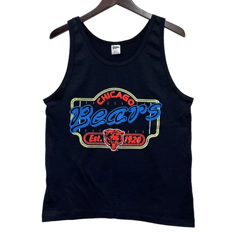 Vtg Chicago Bears NFL Women's Black Tank Top Single Stitch Trench Tag USA M euc Cover