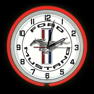 19" Ford Mustang Logo Sign Red Double Neon Clock Shelby GT 5.0 - Picture 1 of 2