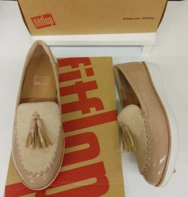 NEW FitFlop Women's Paige Faux-Pony hair patent Moccasin Loafer Taupe /warm tan - Image 1 of 3