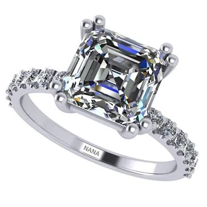 NANA 14k Asscher Cut Solitaire with sides Engagement Ring 6mm,7mm, 8mm - Picture 1 of 23