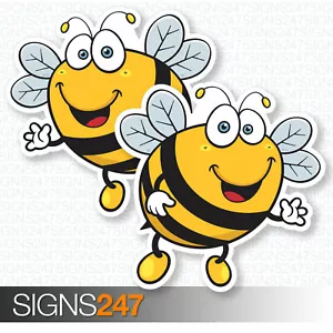 2 x BEE STICKERS Happy Bumble Bee Vinyl Decal Window Bumper Fun Sticker - Picture 1 of 2