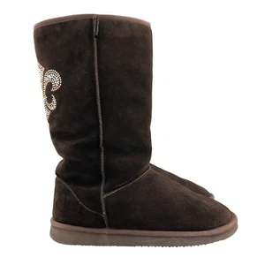 Steve Madden Women's Size 7.5** Brown Suede Rhinestone Faux Fur Lined Boots - Picture 1 of 16