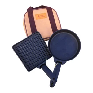 2pcs Outdoor Camping Picnic Square & Round Cast Iron Skillet/ Fry Pan Set + Bag - Picture 1 of 6