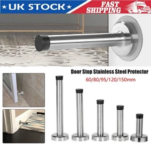 Stainless Steel Door Stopper Projection Door Stop Wall Mount Chrome Rubber Stops - Picture 1 of 17