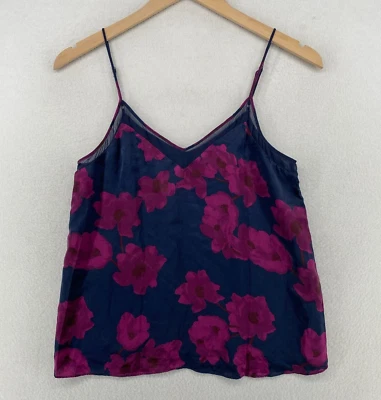 Camiseta sin mangas LUCKY BRAND para mujer S seda satinado cami floral correa de espagueti azul púrpura Foto 1 de 4
