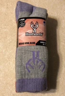 2 Pack NEW Women’s HuntWorth Merino Wool Blend Hunting Hiking Socks USA SZ 9-11 - Image 1 of 4