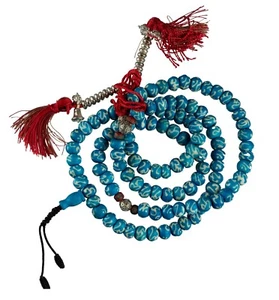 Mala - Rosary Buddhist Om Aum - Turquoise Blue - 9.5mm - 2 Counters #8260 - Picture 1 of 6
