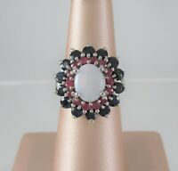 5 CT #495 LAB RUBY & OPAL ANTIQUE DESIGN .925 STERLING SILVER RING SIZE 6.75