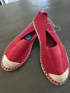 London Fog Shoes RED Canvas Slip-On Beige ROPE TOE WOMEN'S 10W NEW - Picture 1 of 6