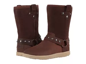 New UGG Kids Moto winter big kids Suede leather Wool Lined Brown Boots Sz 4 5 - Picture 1 of 5