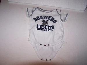 Pre owned Milwaukee Brewers Rookie Baseball 0/3M baby  long sleeve outfit white - Picture 1 of 7