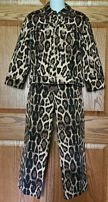 Conjunto de Traje V Cristina Chaqueta y Pantalones Capri Largo Estampado Animal Denim Sarga Talla 6 Foto 1 de 4