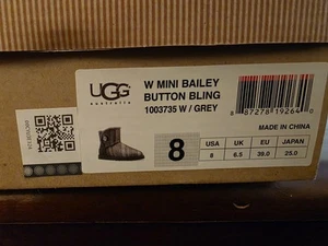 Authentische UGG Australia W. Mini Bailey Knopf Glitzer # 1003735 ** grau Größe 5 SCHÖN - Bild 1 von 12