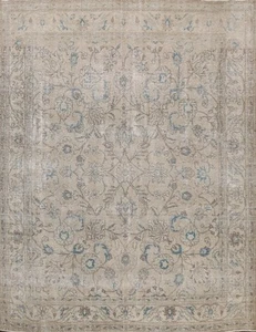 Muted Distressed Floral Traditional Room Size Rug Vintage Handmade Carpet 10x11 - Picture 1 of 21