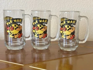 Vintage 1980 Bally Midway Pac Man and Ghosts Glass Beer Stein Set of 3 - Picture 1 of 11